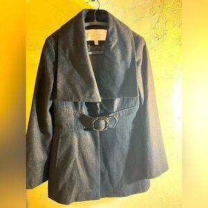 Women’s Coat by Jessica Simpson Gray Belted Jacket, pockets, fully lined, detail